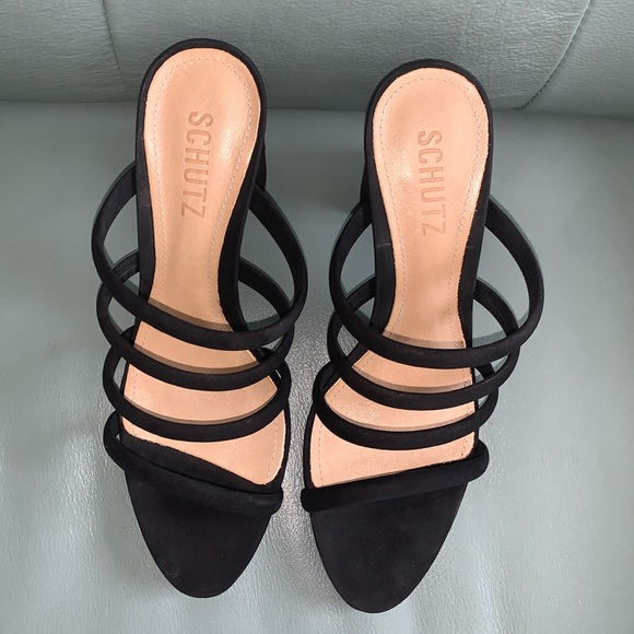 SCHUTZ Luna/Black Siede Strappy Block Heel Pump Sandals - Picture 3 of 9